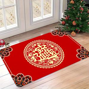 TEMU 1개 중국식 복 문자 - 전통적인 행운 상징, 미끄럼 방지, 주방, 현관, 거실용 - 세탁 가능한 부드러운 바닥 매트, 복 엠블럼 & 빨간 배경, 중국 설날 장식