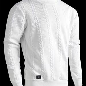 TEMU 새로운 남성용 밀 이삭 자카드 텍스처 캐주얼 라벨 탑, 다용도 커뮤터 패션 폴리에스터 세탁기 사용 가능 봄/가을 스웨트셔츠