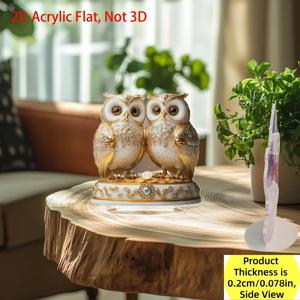 TEMU 2D 평면, 골든 & 화이트 행운의 부엉이 아크릴 데스크 장식 - 2D 평면 행운의 부의 상징 깃털 패턴, 홈, 오피스, 카페용 - 성공과 번영을 위한 럭셔리 테이블탑 장식, 내구성 & 가벼움, 2D 평면