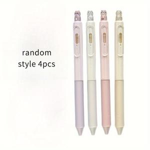 TEMU 4개 귀여운 고양이 젤 펜 | 파스텔 핑크/베이지/블랙, 속건성 잉크, 인체공학적 그립, 부드러운 필기감, 사무실, 학교, 다이어리 필기용 - 고양이 애호가 & 문구 매니아를 위한 이상적인 선물, 학용품