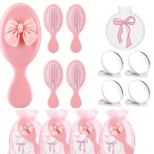 TEMU 15세트 여성 친구 선물용 친구파티 기념품 대량 코켓 미니 헤어브러시 핑크 리본 메이크업 거울 카드 가방 포함, 프렌즈기빙 생일 크리스마스 기념품, 그룹 선물 교환, 대량 선물 포장, 우정 기념품 키트, 코켓 헤어