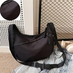 TEMU A52 사계절용 신상 나일론 여성용 숄더백, 초승달 크로스백, 밀 이삭 지퍼가 있는 뉴트럴 스타일, 여러 개의 지퍼 포켓 디자인, 일상 통근 요구를 충족하는 대용량, 학교, 직장, 외출, 쇼핑, 명절 선물 등에 적합