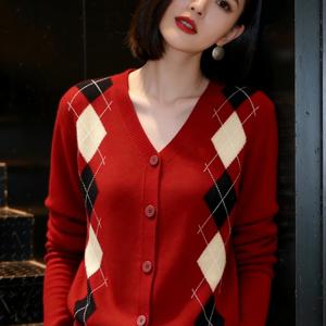 TEMU 2026년 스타일리시 가을/겨울 새해 복장 크리스마스 레드 컬러 매칭 감성 통근복 V넥 긴팔 상의