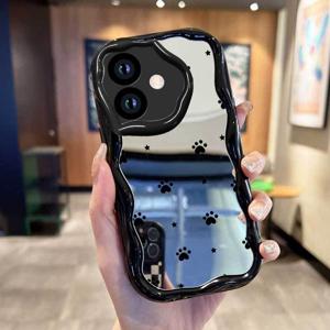 TEMU 폰 케이스: 고양이 발바닥 프린트 메이크업 미러 웨이브 웨이브 폰 케이스 아이폰 11 프로 맥스 12 프로맥스 13 미니 14 플러스 6 6s 7 8 X XR XS XS맥스 15 16E 16 프로맥스 17 AIR 소프트 TPU 커버