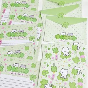 TEMU 5세트 행운의 고양이 봉투 팩 | 봉투 5개 + 노트 5개, 스타일리시한 인스타 스타일 손글씨 편지 친구에게, 발렌타인데이, 브라이덜 샤워, 생일, 기념일 선물로 이상적, 무광 엔드, 끈끈이 잠금