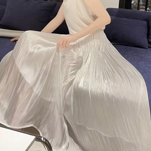 TEMU [65kg 이하에 적합] 롱 스커트, 거즈 스커트, 골든 스프링클링, 문라이트, 스몰 프래그런스 스타일, 스트리머, 펄, 드레이프, 요정, 웨딩 드레스, 하이 웨이스트, 롱 스커트, 플리츠, 우아함, 인품, 고급스러움