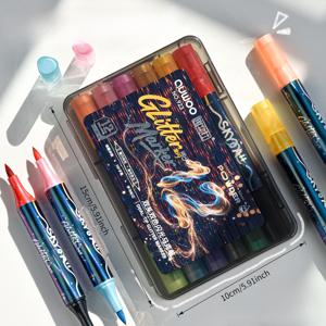 TEMU 6개/12색 듀얼 팁 메탈릭 글리터 마커 | 브러쉬 듀얼 팁, 카드/선물 & 장식 필수템, & 저널러를 위한 완벽한 선물, 중간 팁, 수성 잉크, 플라스틱 재질