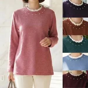 [엄마옷 로즈맘] 러블리진주셔링니트티셔츠/겨울 50대60대 생신선물 겨울옷 엄마티셔츠 할머니옷