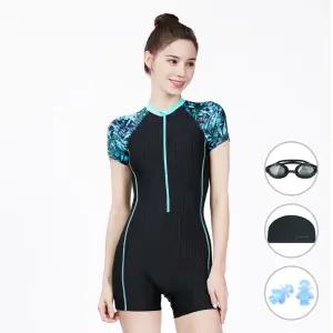 [4종세트] 베이직엘르 여성인 반팔형 반전신 실내수영복 BEF-T104K