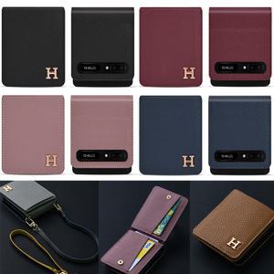 Z 플립 5G/ 플립2 케이스 갤럭시 SM-F707N 스트랩 휴대폰 지갑 소 가죽케이스-라타