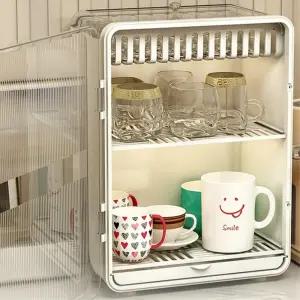 사무실 컵보관 수납 건조대 2단 주방수납함 박스 커피잔 컵정리대 뚜껑있는