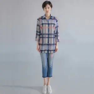 [롯데백화점]모라도 24년 봄 여름 중년 여성 체크 깔깔이 스탠 블라우스RNM8BL496F-CC