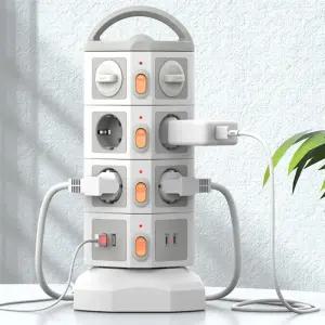 4000W고용량 10구 USB 멀티탭 과부하차단 SAFETY 타워형 안전 멀티콘센트 2M