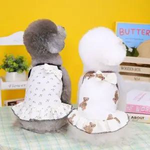 반려동물 리본 쭈글이 끈나시 스커트 강아지옷 (WFJX07L)