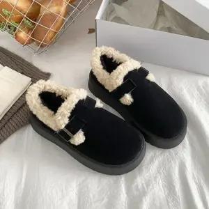 여성신발 슬리퍼 퍼안감 여자 버클 뮬슬리퍼 (WFJX0LA)