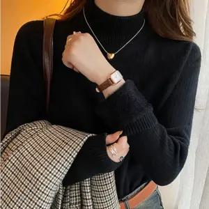 기모 융털 골지 니트 반폴라 티셔츠 여성 목폴라 반목티 따뜻한 이너