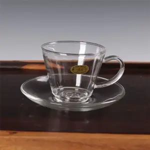 손잡이 유리 찻잔 받침 세트 120ml/커피잔/커피컵/녹차잔/홍차잔/티컵/빈티지/가정/용/업소/레트로/엔틱