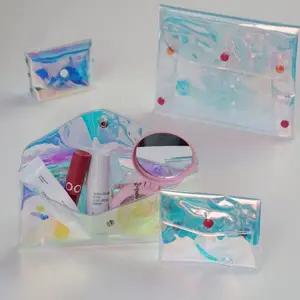 pvc 홀로그램 파우치 데일리 미니 액세서리 투명 홀로그램 파우치 화장품 수납 정리 여행 지갑 필통 동전 1