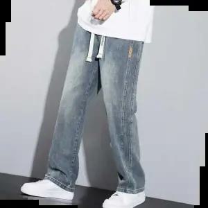 남성와이드청바지 주말 여행 엠티 나들이 스트링 밴딩 청바지 데님 코디