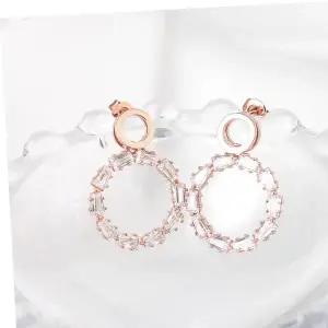 14K 금침 큐빅 라운드 클레어 일자침 드롭 귀걸이