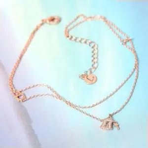14K GP 자물쇠 열쇠 로즈골드 두줄 체인 패션 발찌