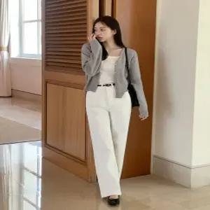 [CRKO] 베릴로 일자팬츠 / 하객룩 레이어드 봄팬츠 화이트진 세미와이드핏 일자핏팬츠