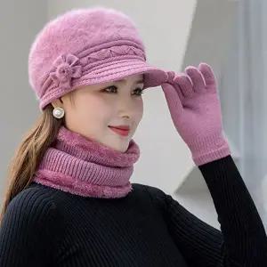 넥워머비니 헐머니 선물 중장년 래빗퍼 니트 모자 넥워머 세트