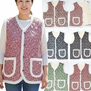 토끼털조끼 시골 꽃무늬조끼 할머니 촌캉스 김장 발열 방한 겨울 누비 누빔cde392