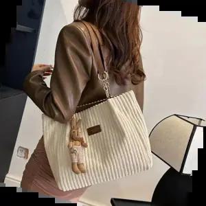 코듀로이가방 여성 골덴 숄더백 쇼퍼백 가방 토끼 키링 포함 3색