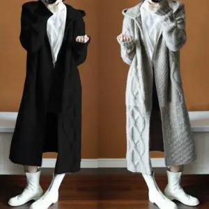 여성 OJ77YM83 캐쥬얼 꽈배기 무늬 포인트 후드 롱 가디건