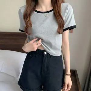 반팔티 MK82XJ64 미니멀리즘 여름 여성 크롭 배색포인트 무지