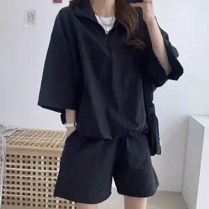 여성 RX77MJ77 스포티 여름 반팔반바지 상하의 반집업카라 세트