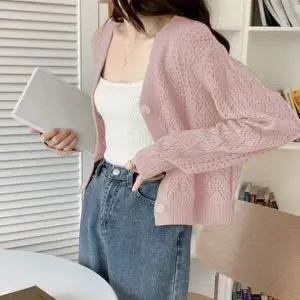 여성 UG02OD08 봄 가을 간절기 펀칭 니트 크롭 루즈핏 가디건
