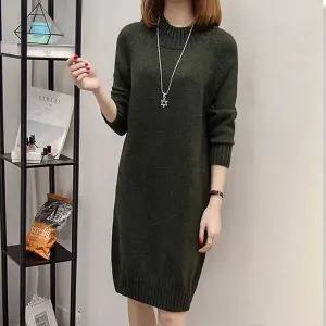 여자 MW26MB10 직장인 오피스 룩 코디 미디 니트 원피스 심플
