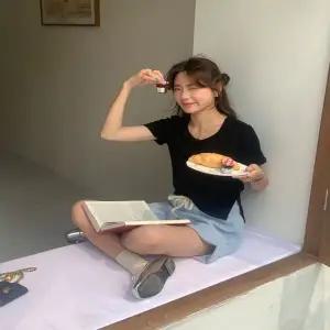 여성 KC05QL11 여름 셔링 트임포인트 텐션티셔츠 데일리 반팔티