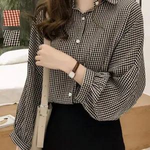 여성 QM06VD61 가오리핏 베이직 잔체크 포인트 데일리 셔츠