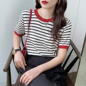 배색 JZ07JY51 스트라이프 반팔 여름 니트 ELC-9039