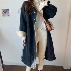 뽀글이 EJ59IU93 안감 롱 청 코트 데님 자켓 블랙