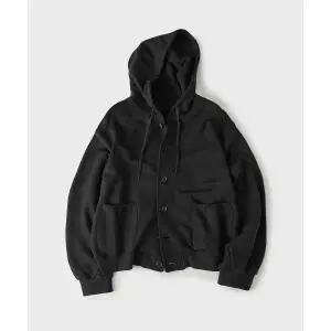HOOVES 헤비코튼 오버핏 후드 버튼 집업 블랙
