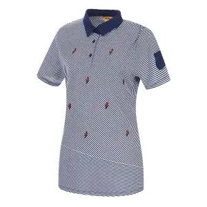 [아웃도어스/마코](여성)스트라이프 자수 패턴 카라 반팔 티셔츠_MLW2TS16