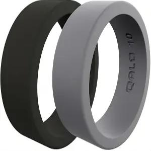 QALO 남성용 실리콘 웨딩 밴드 8mm x 2mm 클래식 스텝 엣지 링 통기성 편안 핏 고무 내구성 있는 약혼 반지