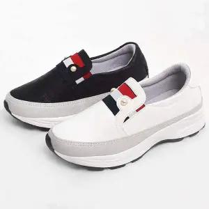 여성 QF023085 진주 통굽 키높이 가죽 슬립온 플랫폼 스니커즈