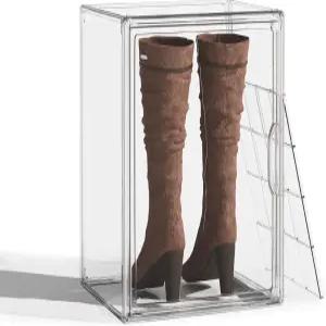 MSHOMELY 아크릴 부츠 보관 톨 상자 수집품용 투명 플라스틱 스택 가능 디스플레이 케이스 피규어용 지갑