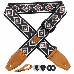 이코코 기타 스트랩 2인치 자수 면 스트랩, 베이스, 일렉트릭 및 어쿠스틱 기타, 무료 버튼, 잠금 장치 픽용 풀 그레인 가죽 끝이 포함되어 있습니다