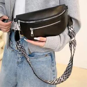 심플한 인조가죽 지퍼 힙색 슬링백 여행용슬링백 여행크로스백
