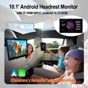 10.1인치 HD 1280*720P 안드로이드 12 차량용 헤드레스트 모니터 태블릿 (뒷좌석 멀티미디어, 애플 카플레