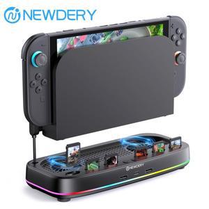 NEWDERY 닌텐도호환스위치호환 2 독용 쿨링 팬  RGB 라이트 모드  게임 카드 슬롯 6개 및 USB 포트 3개 포