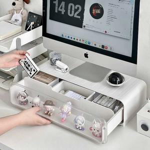 컴퓨터모니터받침대 서랍 캐릭터 모형 유백색 피규어 받침대 전시대 피규어