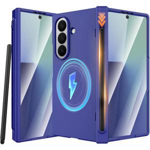 NINKI 삼성 갤럭시 Z 폴드 7용 S 펜 홀더, 포함, 군용 등급 힌지 스크린 보호 케이스, 7용, 스타일러스 슬롯 자석 링이 있는 휴대폰 블루