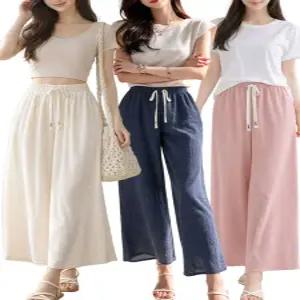 [모든GO]링클 와이드팬츠 여성 여름 쿨팬츠 밴딩바지 통바지 홈웨어 이지웨어